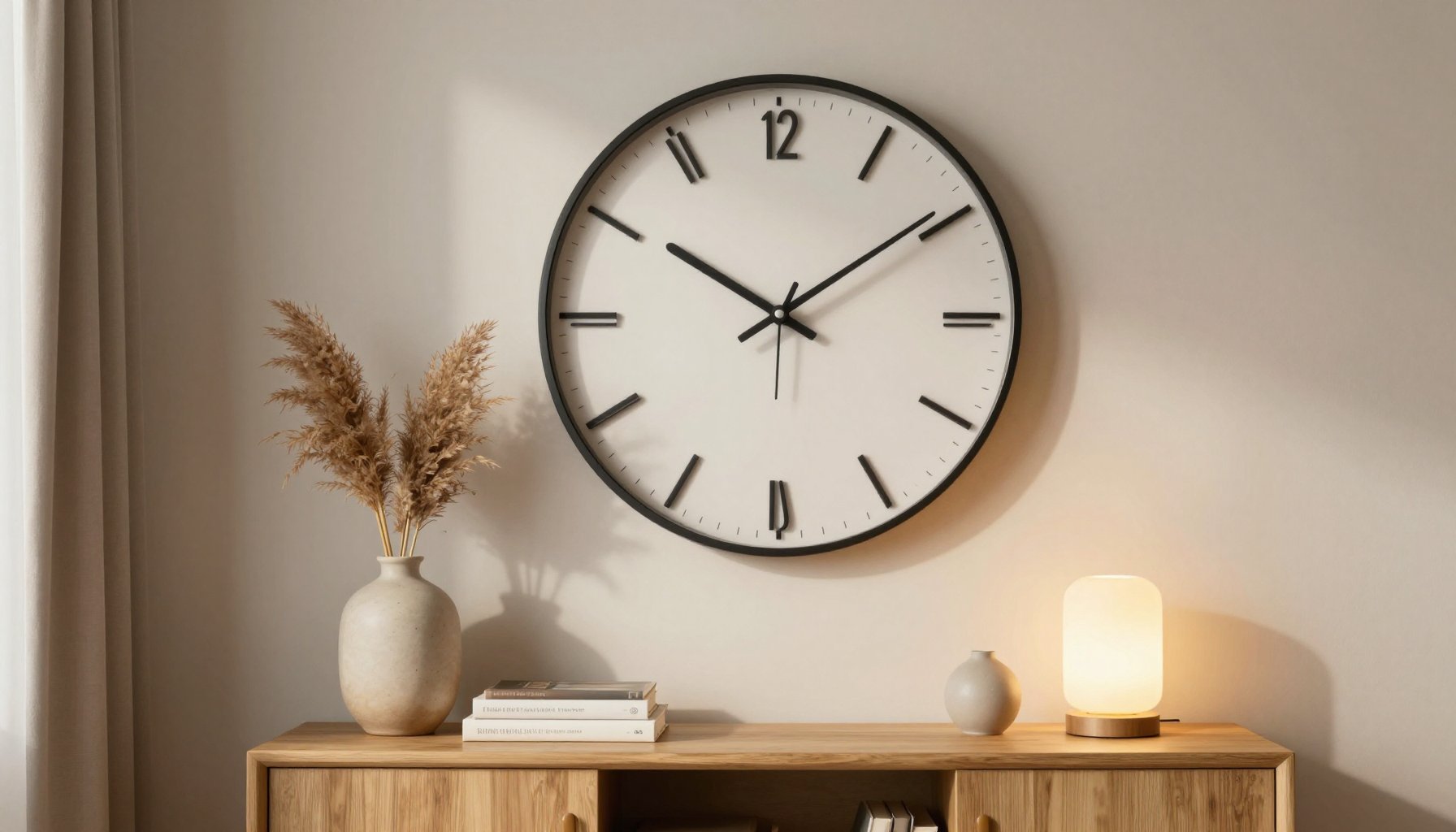 Bố trí đồng hồ tối giản trong phòng khách